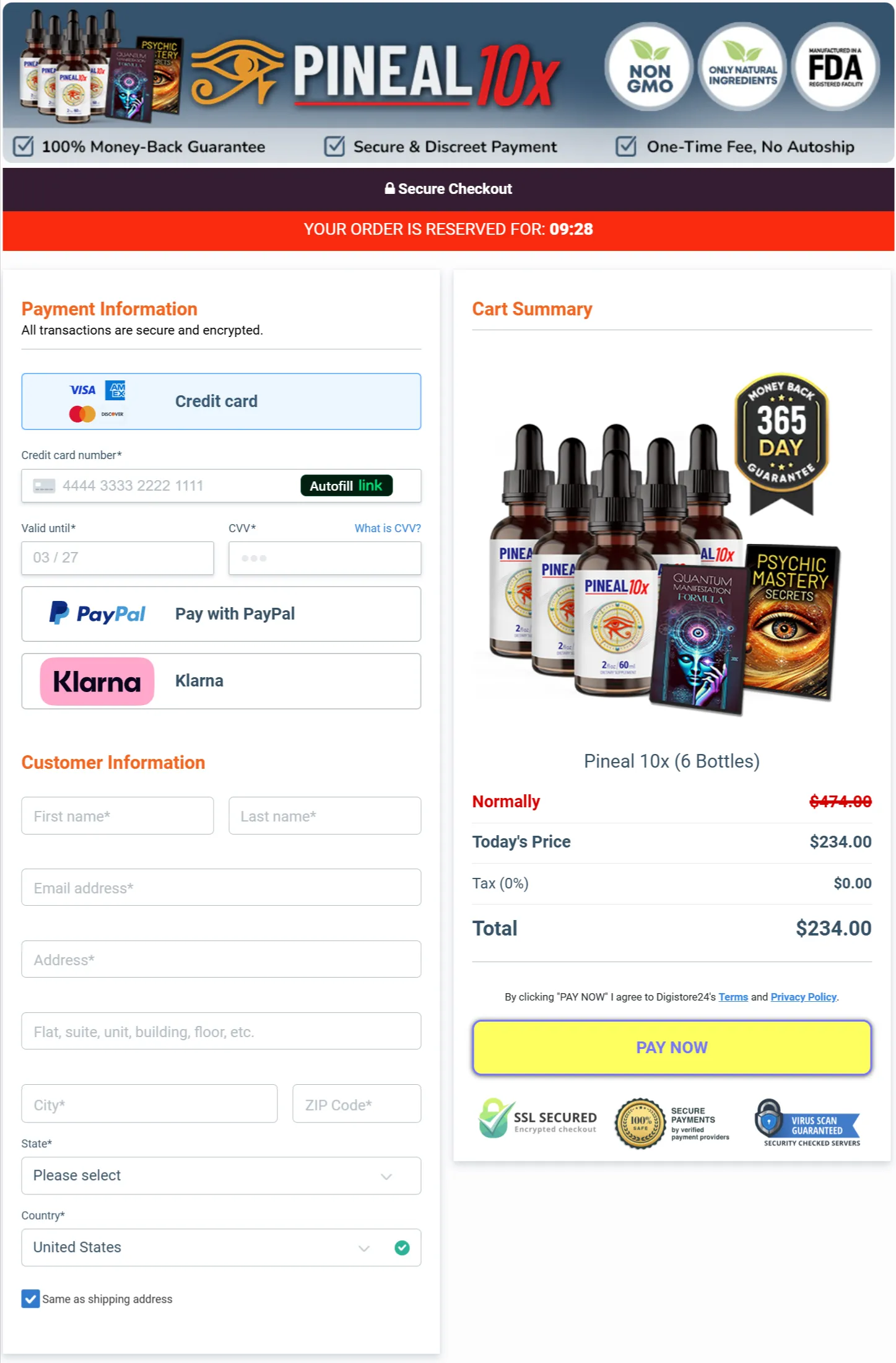 Pineal 10x checkout page